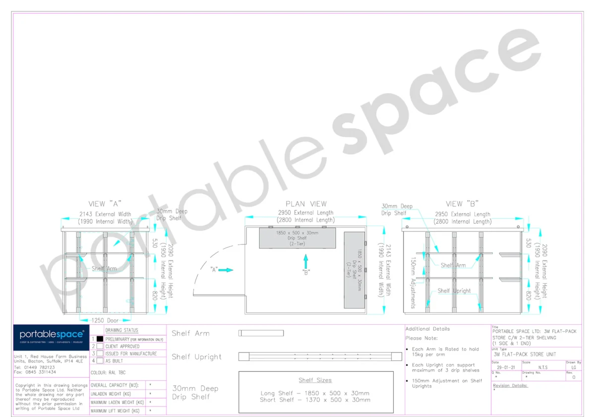 3m Flat Pack Container Shelving Bundle – One Side & Rear (Two Tier) - Image 2