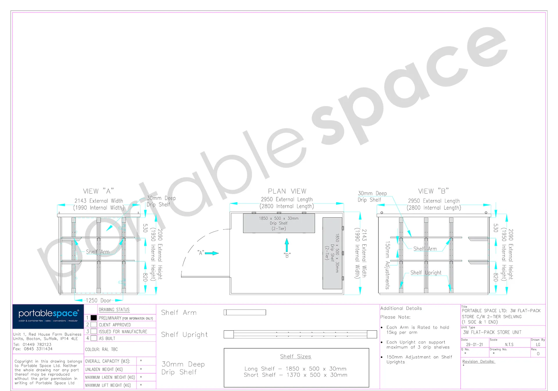 3m Flat Pack Container Shelving Bundle – One Side & Rear (Two Tier) - Image 2