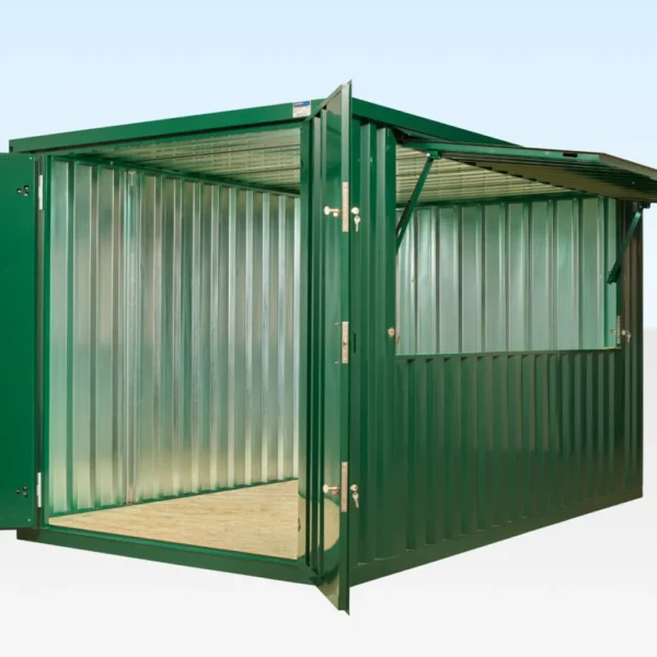 3m-4m-flat-pack-kiosk-green-hatch-door-open-1536×1024-2.webp 4m XL Flat Pack Kiosk (RAL6005) – Green