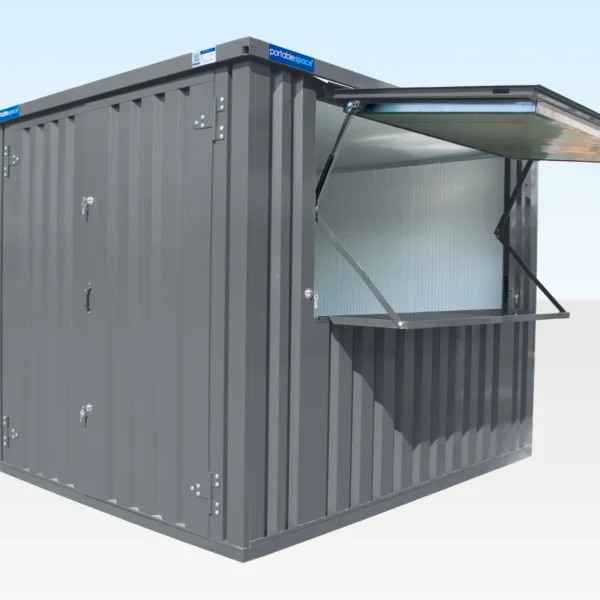 Insulated-Kiosk-Doors-Closed-7015-2-1.webp Insulated 3m XL Flat Pack Kiosk (RAL7015) – Grey