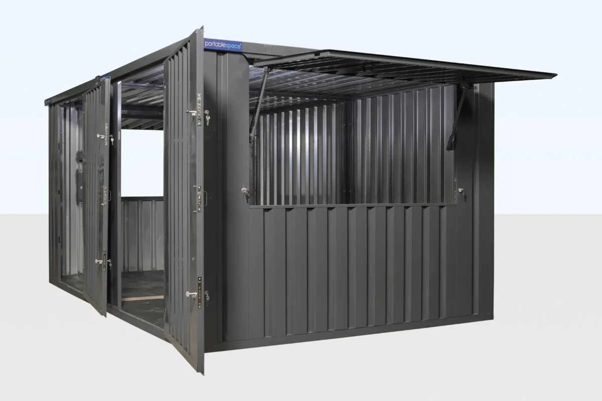 3m x 4.2m Side Linked Flat Packed Kiosk Bundle (RAL7015)